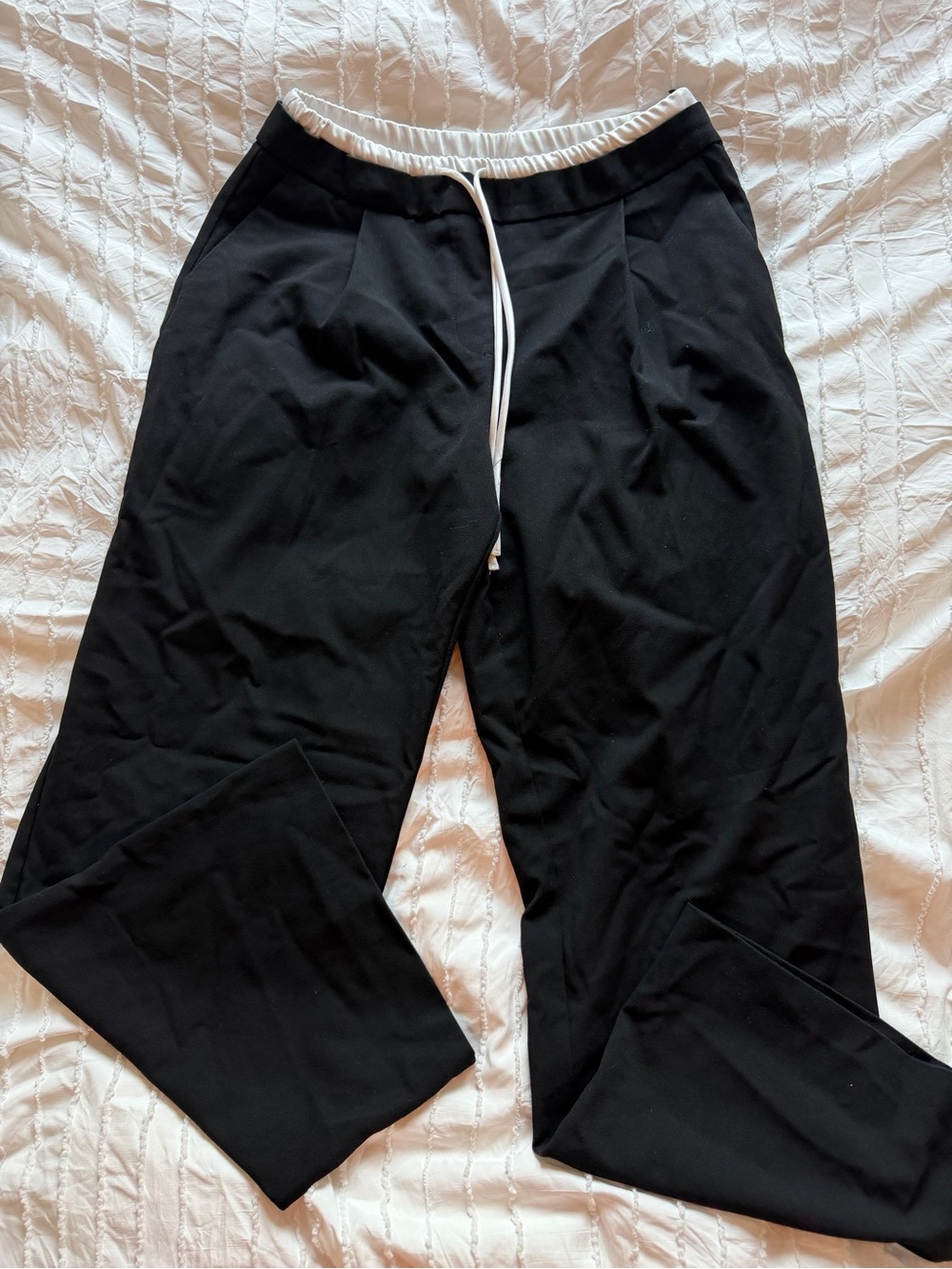 Zara Black Women's Drawstring Trousers with White Waistband